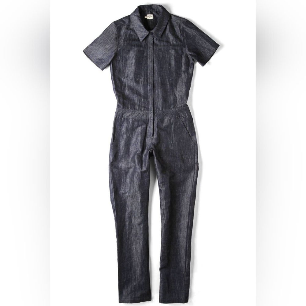 Bridge & Burn Portland Blue Utility Jumpsuit with Long Sleeves and Zipper Front